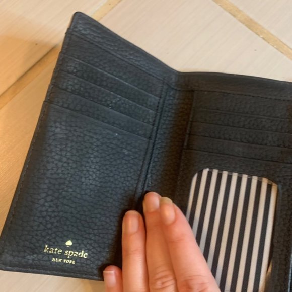 Kate Spade Black Pebble Leather Scallop Trim Wallet Leewood Place Tavy - Picture 2 of 12